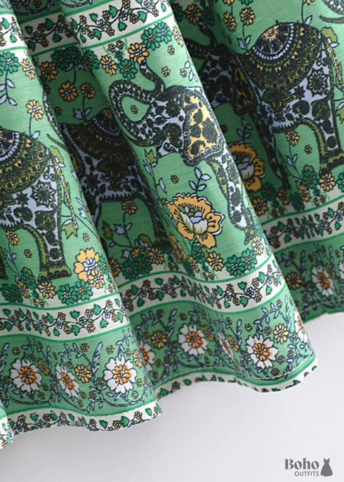 Boho Skirts in Esme Flower in Green For Women